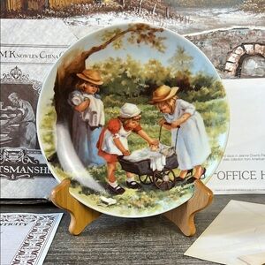 Vtg Knowles Office Hours Decorative Plate with Children and Wagon Scene